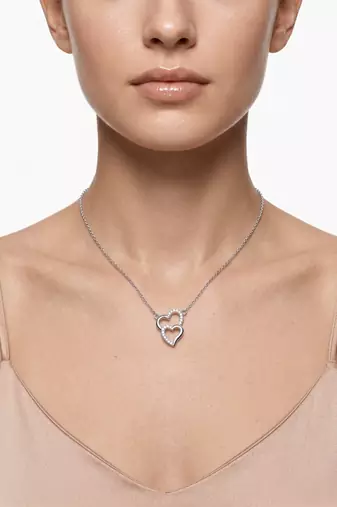 925 Sterling Silver Double Heart Pendant Necklace set  for Women