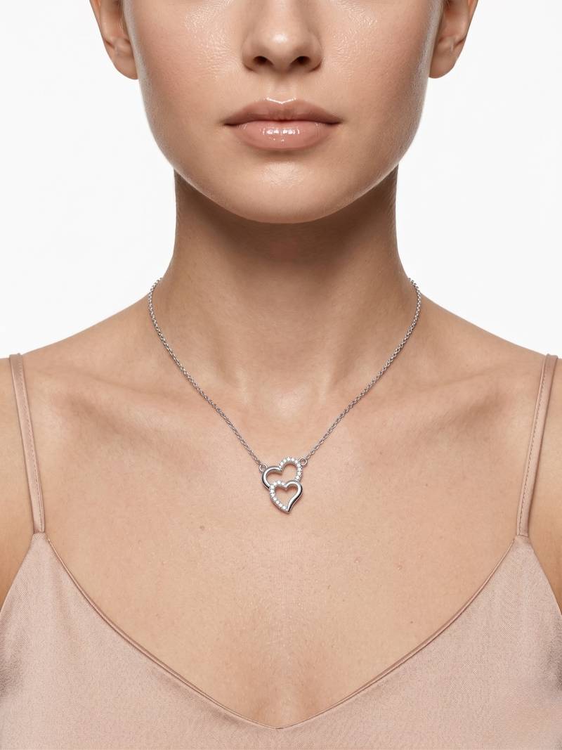 925 Sterling Silver Double Heart Pendant Necklace set  for Women
