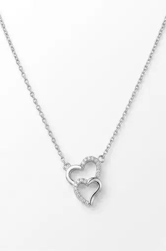 925 Sterling Silver Double Heart Pendant Necklace set  for Women