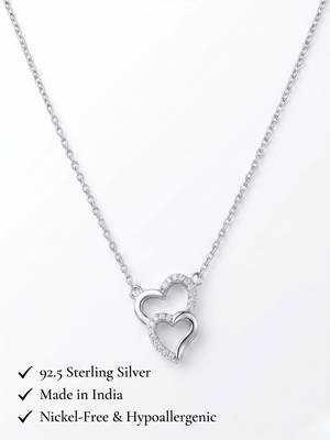 925 Sterling Silver Double Heart Pendant Necklace set  for Women 5