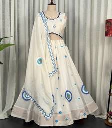 White Embroidered Lehenga Choli with Blue Dupatta- Full stitched free size