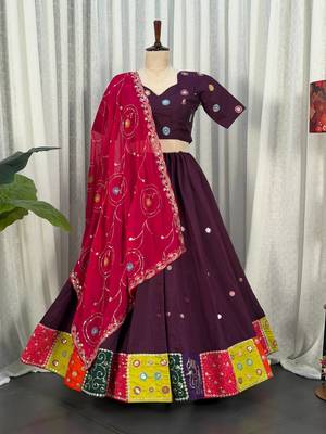Wine Purple Lehenga Choli with Pink Dupatta- Full stitched free size 1