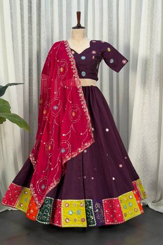 Wine Purple Lehenga Choli with Pink Dupatta- Full stitched free size