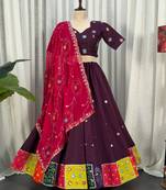 Wine Purple Lehenga Choli with Pink Dupatta- Full stitched free size