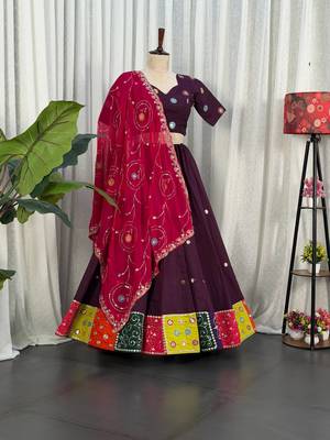 Wine Purple Lehenga Choli with Pink Dupatta- Full stitched free size 2