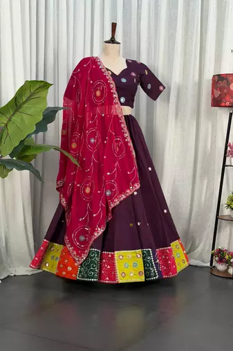 Wine Purple Lehenga Choli with Pink Dupatta- Full stitched free size