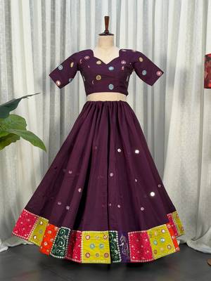 Wine Purple Lehenga Choli with Pink Dupatta- Full stitched free size 3