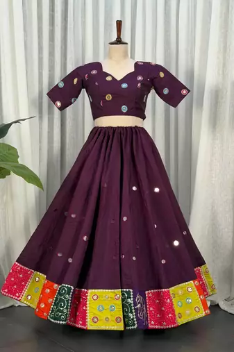Wine Purple Lehenga Choli with Pink Dupatta- Full stitched free size