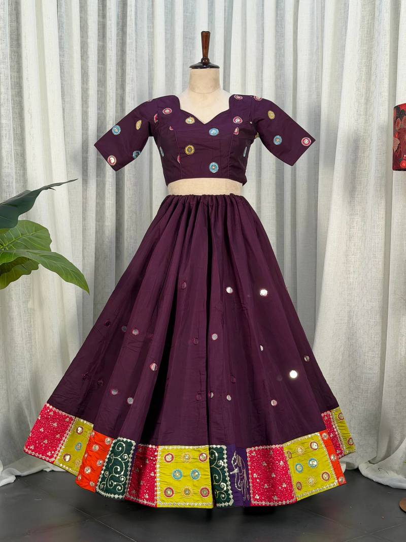 Wine Purple Lehenga Choli with Pink Dupatta- Full stitched free size