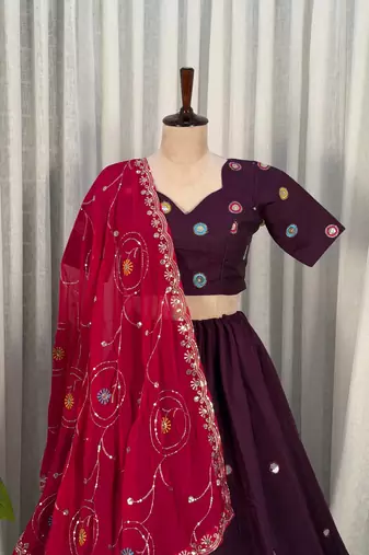 Wine Purple Lehenga Choli with Pink Dupatta- Full stitched free size