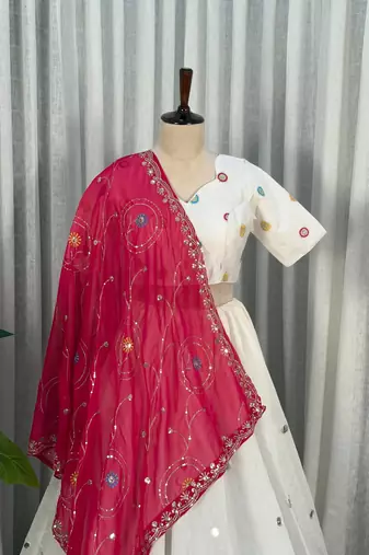  White Lehenga Choli Set for Women- Full stitched free size