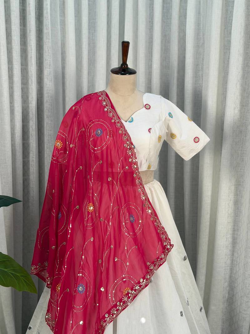  White Lehenga Choli Set for Women- Full stitched free size