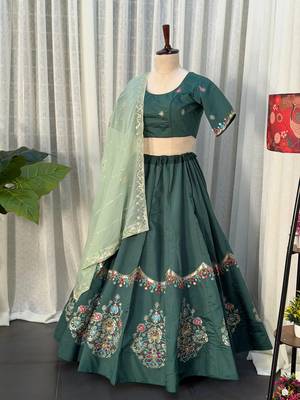  Bottle Green Lehenga Choli Set- Full stitched free size 2