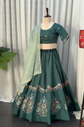  Bottle Green Lehenga Choli Set- Full stitched free size