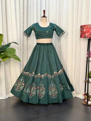  Bottle Green Lehenga Choli Set- Full stitched free size 3