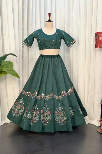  Bottle Green Lehenga Choli Set- Full stitched free size