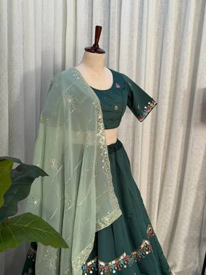  Bottle Green Lehenga Choli Set- Full stitched free size 4