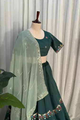  Bottle Green Lehenga Choli Set- Full stitched free size