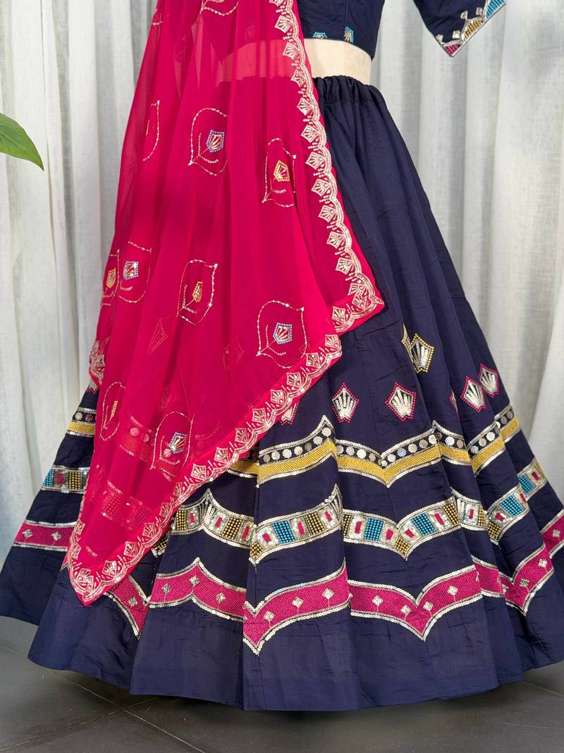  Navy Blue Chaniya Choli for Navratri- Full stitched free size