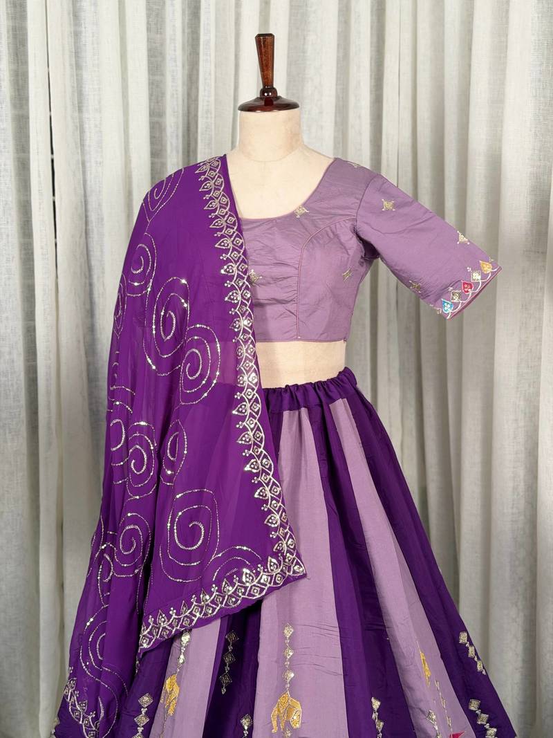  Purple Lehenga Choli for Navratri- Full stitched free size