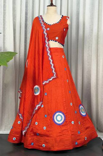  Rust Orange Lehenga Choli Set- Full stitched free size