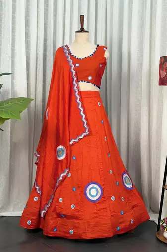  Rust Orange Lehenga Choli Set- Full stitched free size