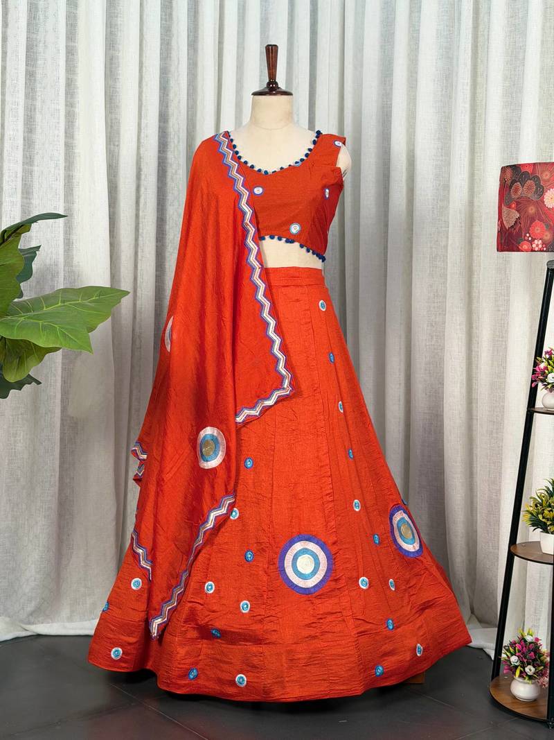  Rust Orange Lehenga Choli Set- Full stitched free size