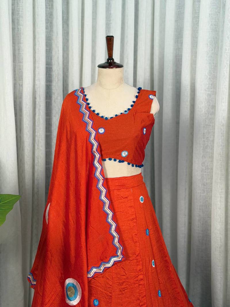  Rust Orange Lehenga Choli Set- Full stitched free size