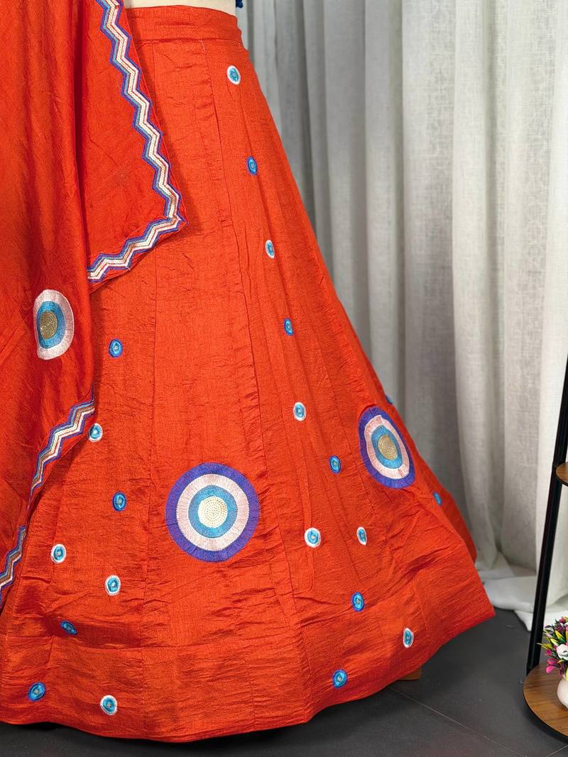  Rust Orange Lehenga Choli Set- Full stitched free size