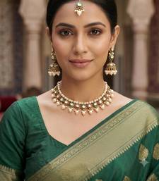 multi-color necklace set with earrings & maang tikka   kundan and agate stone   antique plating