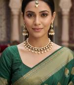Multi-color necklace set with earrings & maang tikka | kundan and agate stone | antique plating