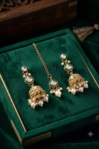 Multi-color necklace set with earrings & maang tikka | kundan and agate stone | antique plating
