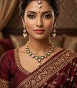 Maroon green necklace set with earrings & maang tikka | kundan & agate stone | antique plating