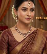 Maroon necklace set with earrings & maang tikka | kundan & agate stone | antique plating