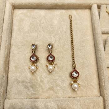 Maroon necklace set with earrings & maang tikka | kundan & agate stone | antique plating 3