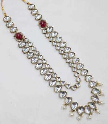 Maroon antique gold-plated agate stone kundan mala for men 2