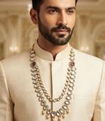 Purple antique gold-plated agate stone kundan mala for men