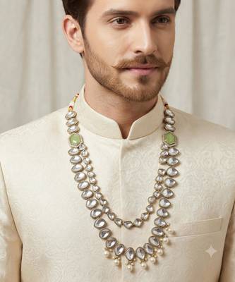 Pista antique gold-plated agate stone kundan mala for men 1