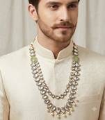 Pista antique gold-plated agate stone kundan mala for men