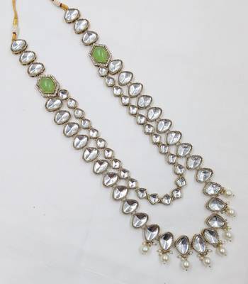 Pista antique gold-plated agate stone kundan mala for men 2