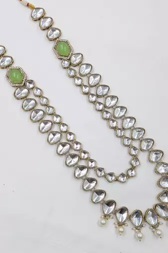 Pista antique gold-plated agate stone kundan mala for men