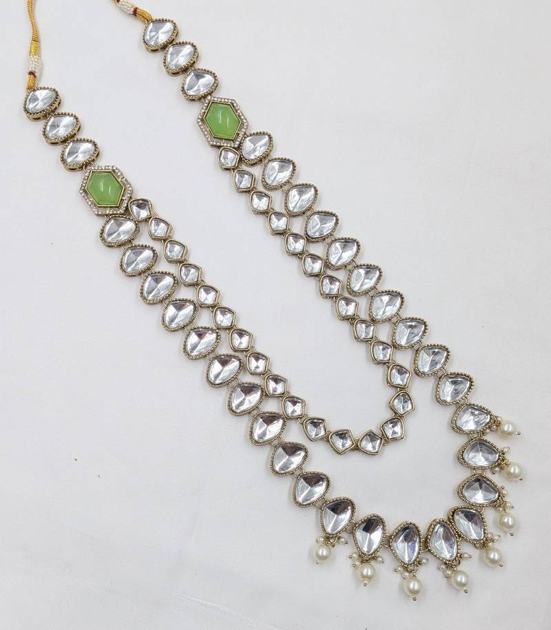 Pista antique gold-plated agate stone kundan mala for men