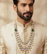Green antique gold-plated agate stone kundan mala for men