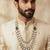 Green antique gold-plated agate stone kundan mala for men