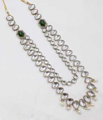 Green antique gold-plated agate stone kundan mala for men 2
