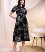 Black rayon fit &flared floral printed casual kurta for women