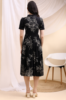 Black rayon fit &flared floral printed casual kurta for women 3