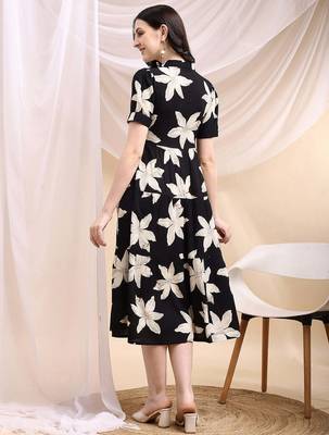Black rayon fit &flared floral printed casual kurta for women 3