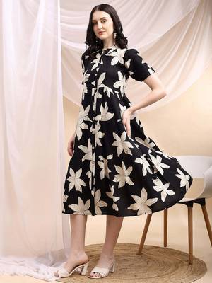 Black rayon fit &flared floral printed casual kurta for women 4