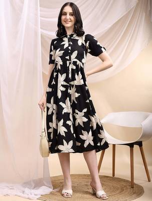 Black rayon fit &flared floral printed casual kurta for women 5